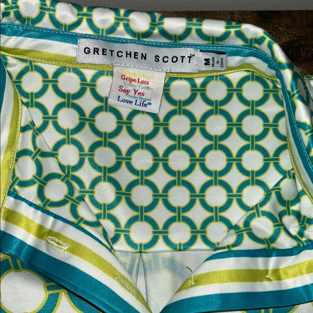 Gretchen Scott Designs White, Teal & Green Geometric Polo Dress - Picture 2 of 4